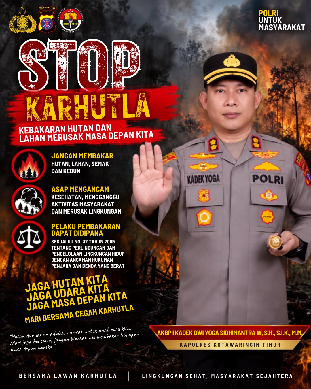 Kapolres Kotim Bersama Tim Gabungan Padamkan Karhutla di Desa Rawa Sari