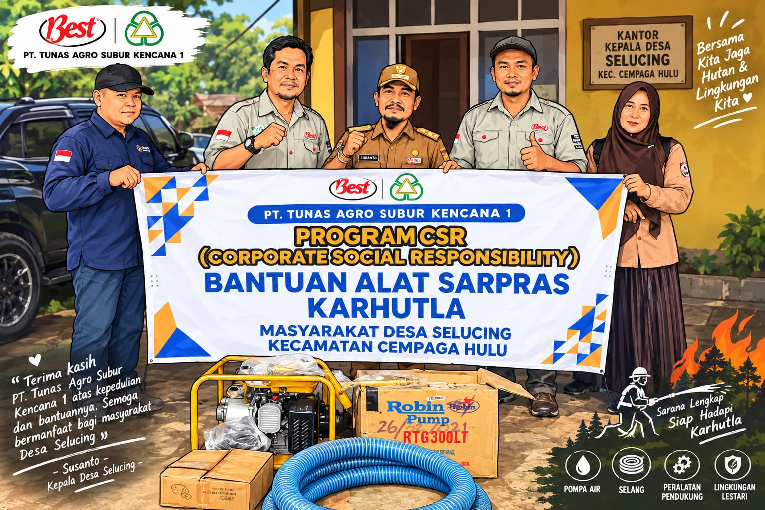 PT. TASK 1 Salurkan Air Bersih dan Bantuan Sarpras Karhutla untuk Warga Desa Tumbang Koling dan Salucing
