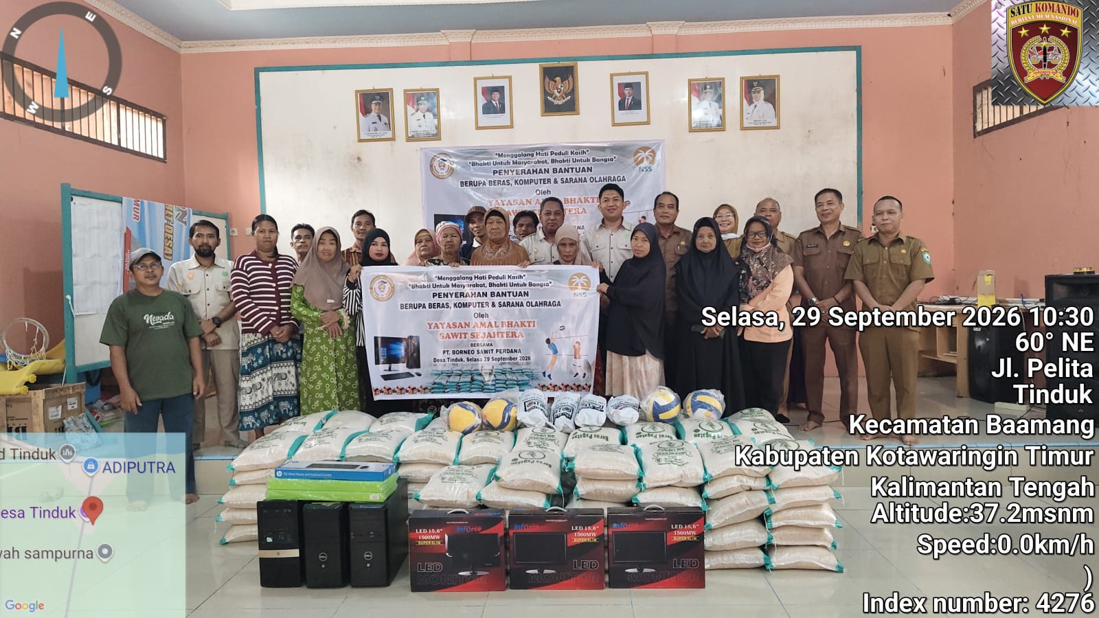 Penyerahan Bantuan Sosial dan Pendidikan oleh Yayasan Amal Bhakti Sawit Sejahtera bersama PT. BSP – NSS Grup di Desa Tinduk Kotawaringin Timur.