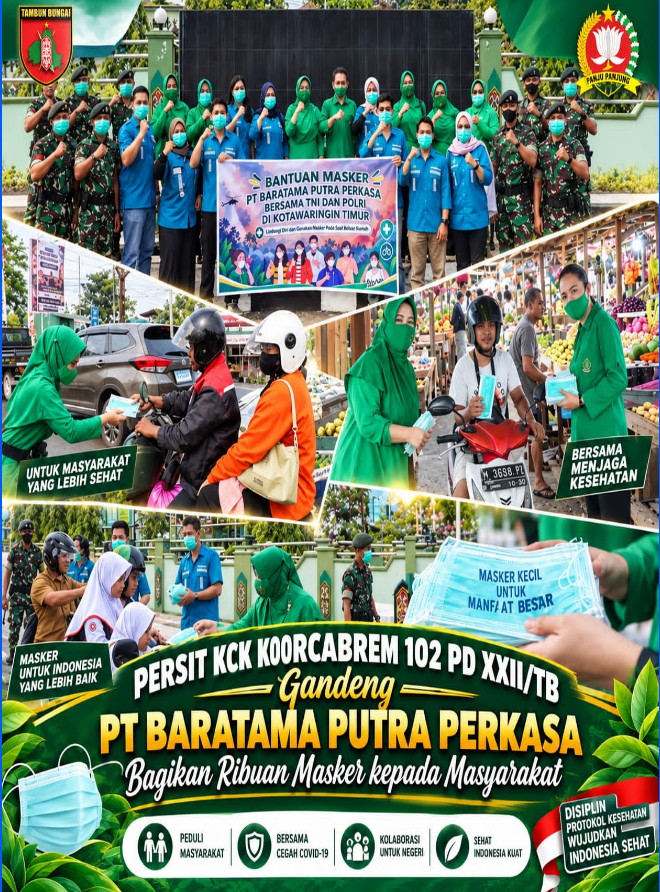 Persit KCK Koorcabrem 102 PD XXII/TB Gandeng PT Baratama Putra Perkasa Bagikan Ribuan Masker Kepada Masyarakat