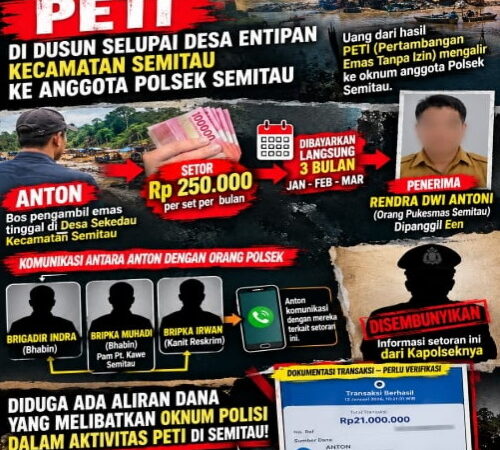 Dugaan Aliran Dana Setoran PETI ke Oknum Polsek Semitau Kembali Mencuat, Aktivitas di Selupai Disebut Masih Marak.