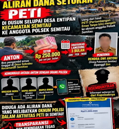 Dugaan Aliran Dana Setoran PETI ke Oknum Polsek Semitau Kembali Mencuat, Aktivitas di Selupai Disebut Masih Marak.