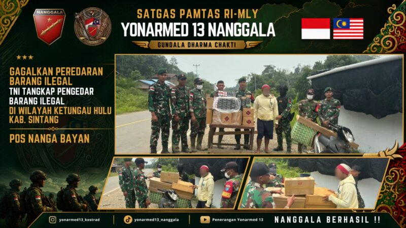 Satgas Pamtas Yonarmed 13/Nanggala Gagalkan Penyelundupan 160 Slop Rokok Ilegal di Perbatasan Sintang
