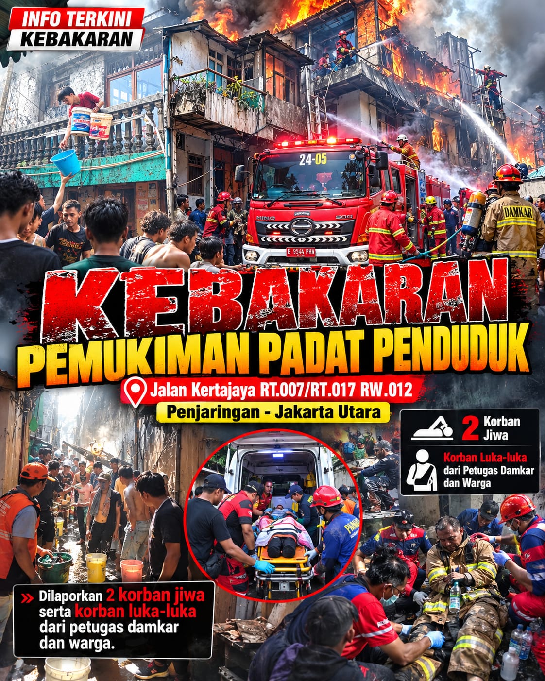 Kebakaran Hebat di Penjaringan Jakarta Utara, 2 Korban Jiwa dan Puluhan Rumah Hangus