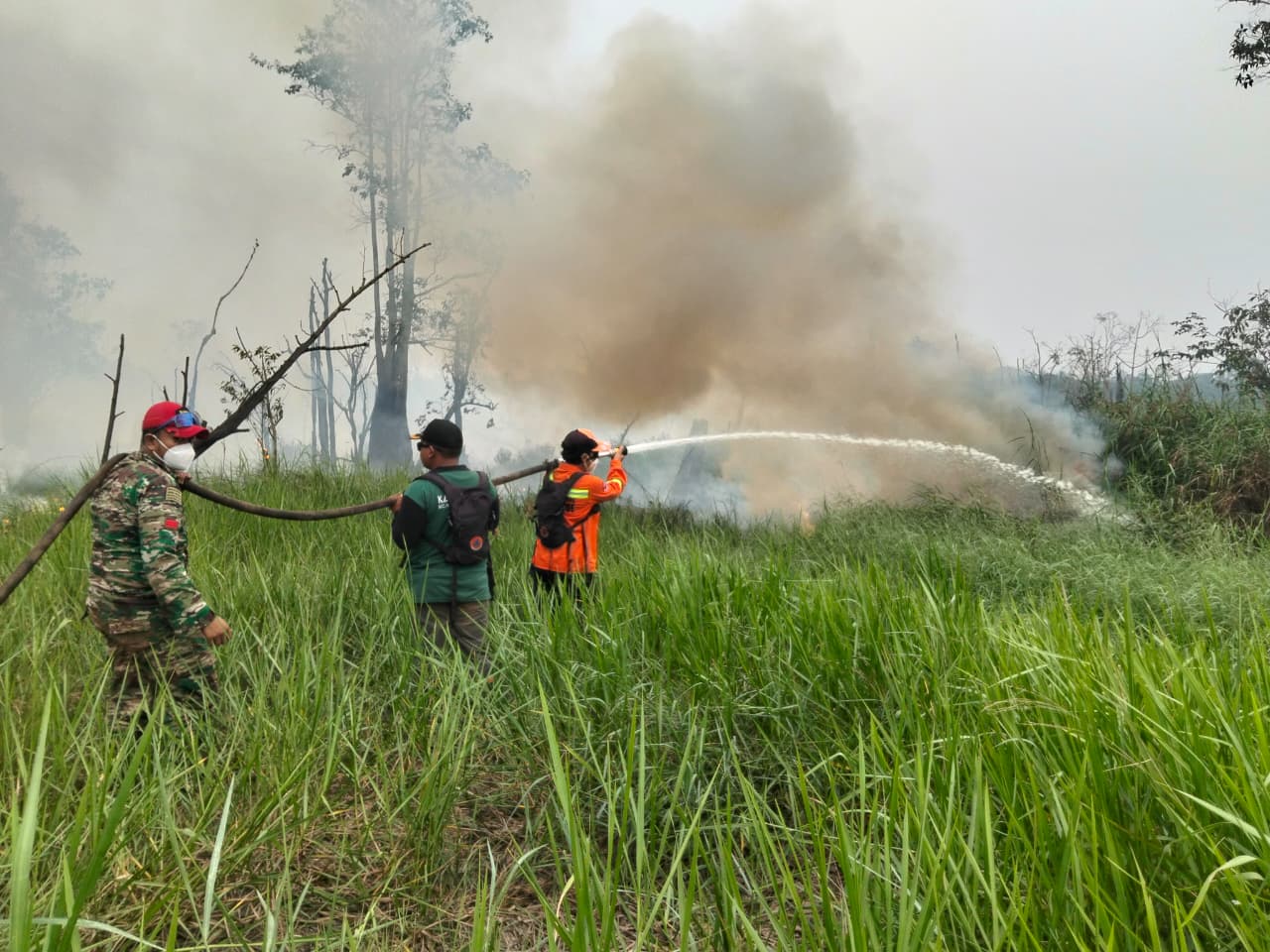 TIM GABUNGAN KARHUTLA PARENGGEAN BERJIBAKU PADAMKAN API DETENGAH KETERBATASAN